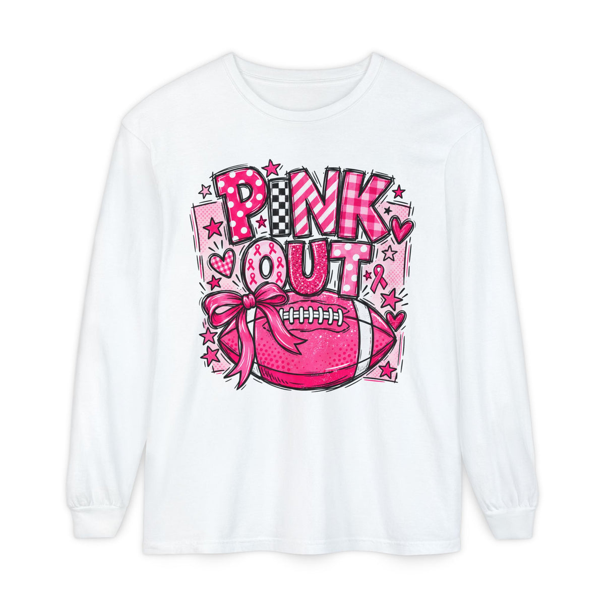 Pink Out Football Breast Cancer Awareness Long Sleeve Graphic Tee