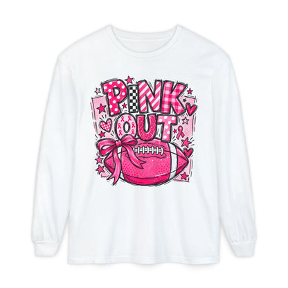 Pink Out Football Breast Cancer Awareness Long Sleeve Graphic Tee