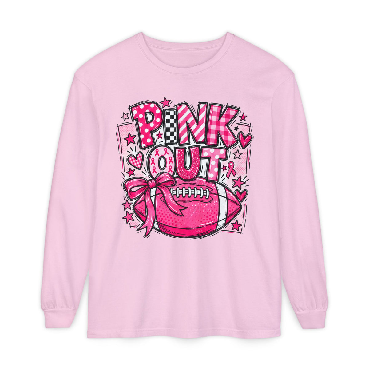 Pink Out Football Breast Cancer Awareness Long Sleeve Graphic Tee