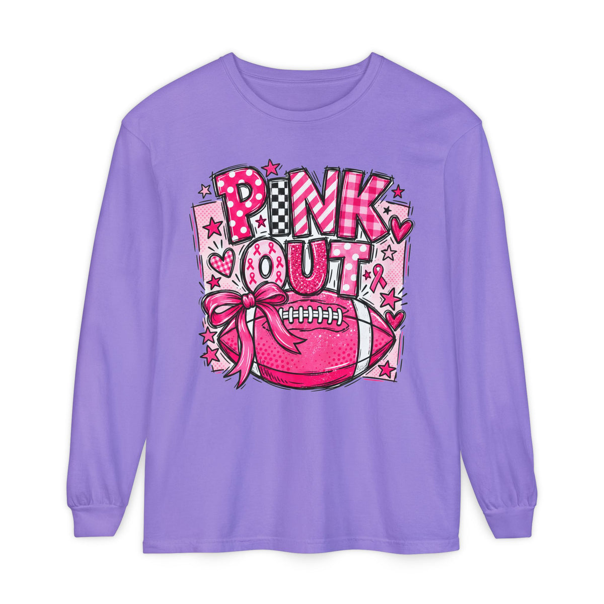 Pink Out Football Breast Cancer Awareness Long Sleeve Graphic Tee