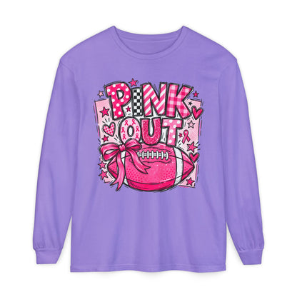 Pink Out Football Breast Cancer Awareness Long Sleeve Graphic Tee