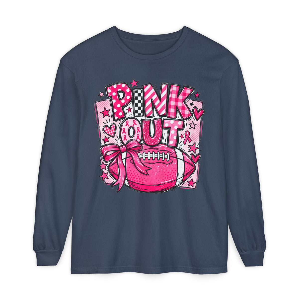 Pink Out Football Breast Cancer Awareness Long Sleeve Graphic Tee