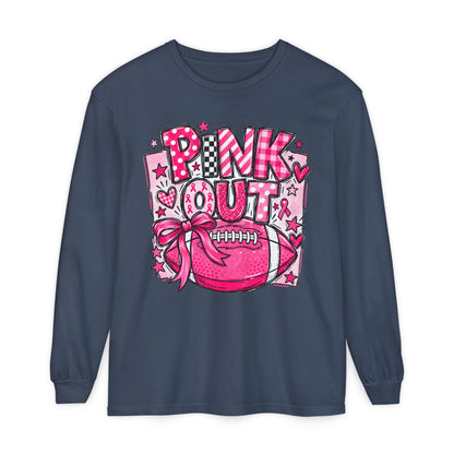 Pink Out Football Breast Cancer Awareness Long Sleeve Graphic Tee