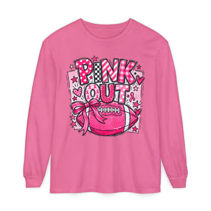Pink Out Football Breast Cancer Awareness Long Sleeve Graphic Tee