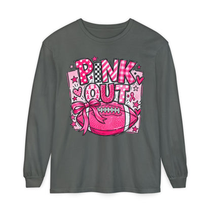 Pink Out Football Breast Cancer Awareness Long Sleeve Graphic Tee