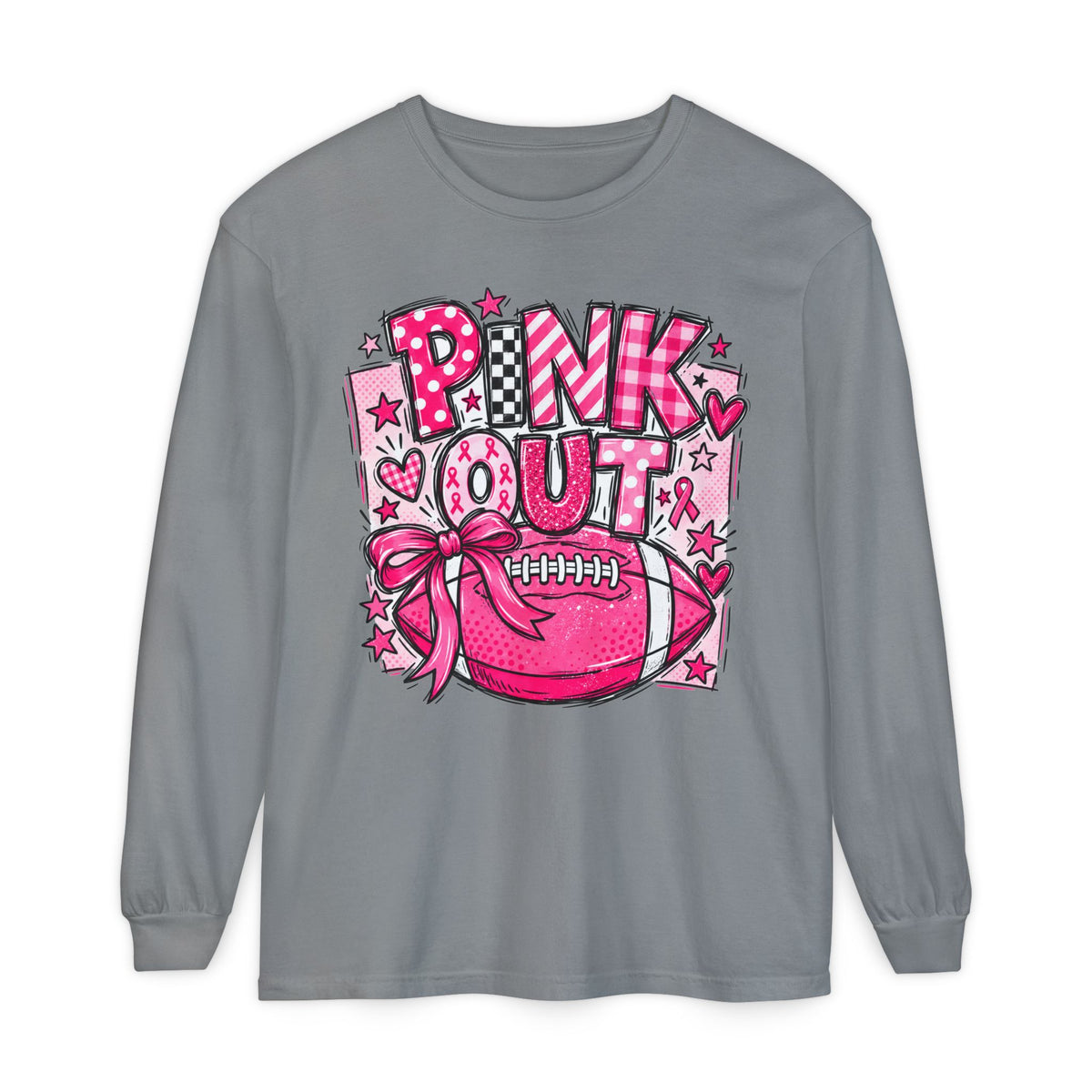 Pink Out Football Breast Cancer Awareness Long Sleeve Graphic Tee