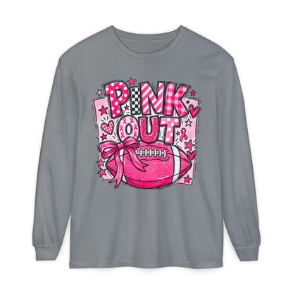 Pink Out Football Breast Cancer Awareness Long Sleeve Graphic Tee