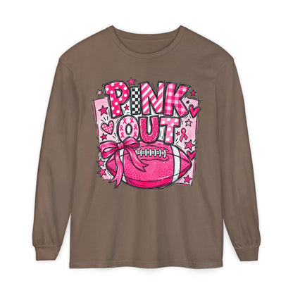 Pink Out Football Breast Cancer Awareness Long Sleeve Graphic Tee