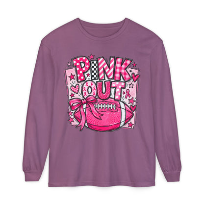 Pink Out Football Breast Cancer Awareness Long Sleeve Graphic Tee