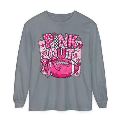 Pink Out Football Breast Cancer Awareness Long Sleeve Graphic Tee