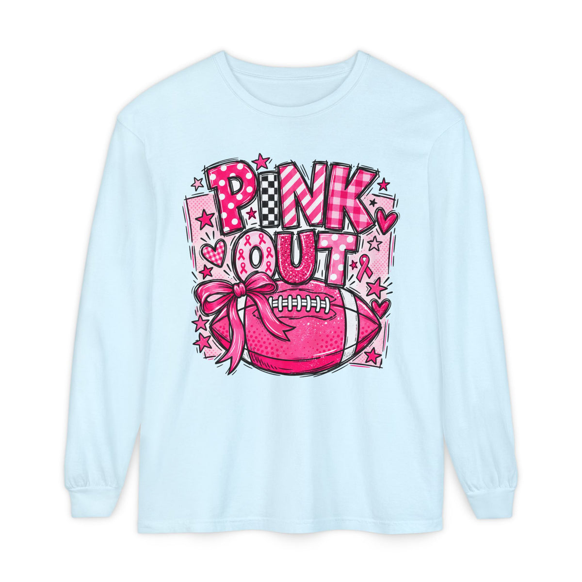 Pink Out Football Breast Cancer Awareness Long Sleeve Graphic Tee