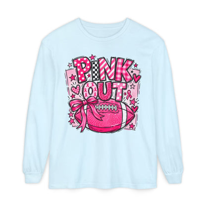 Pink Out Football Breast Cancer Awareness Long Sleeve Graphic Tee