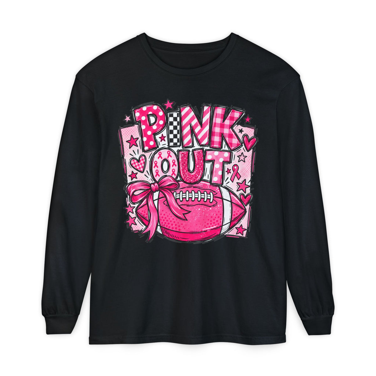 Pink Out Football Breast Cancer Awareness Long Sleeve Graphic Tee