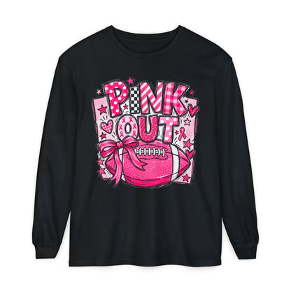 Pink Out Football Breast Cancer Awareness Long Sleeve Graphic Tee