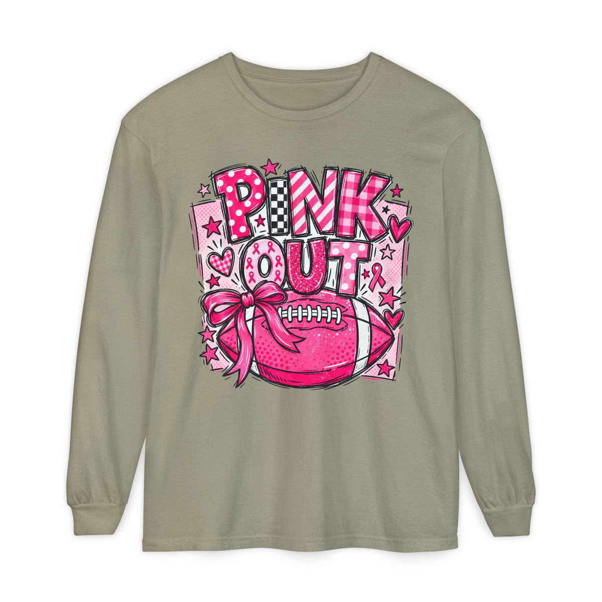 Pink Out Football Breast Cancer Awareness Long Sleeve Graphic Tee
