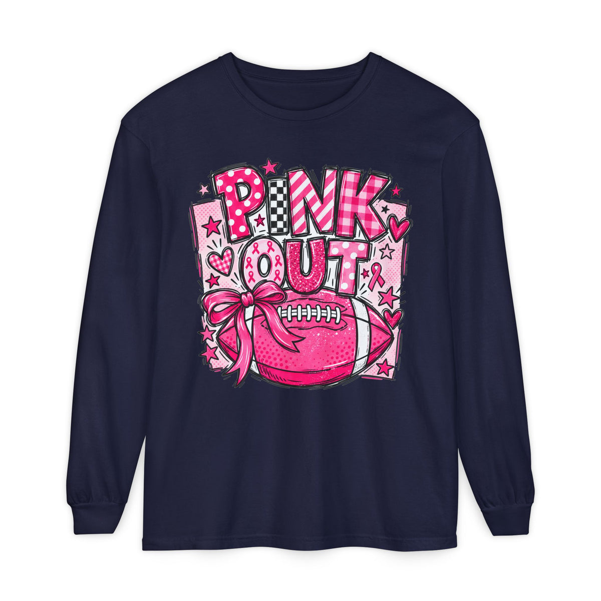 Pink Out Football Breast Cancer Awareness Long Sleeve Graphic Tee