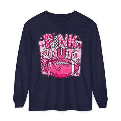 Pink Out Football Breast Cancer Awareness Long Sleeve Graphic Tee