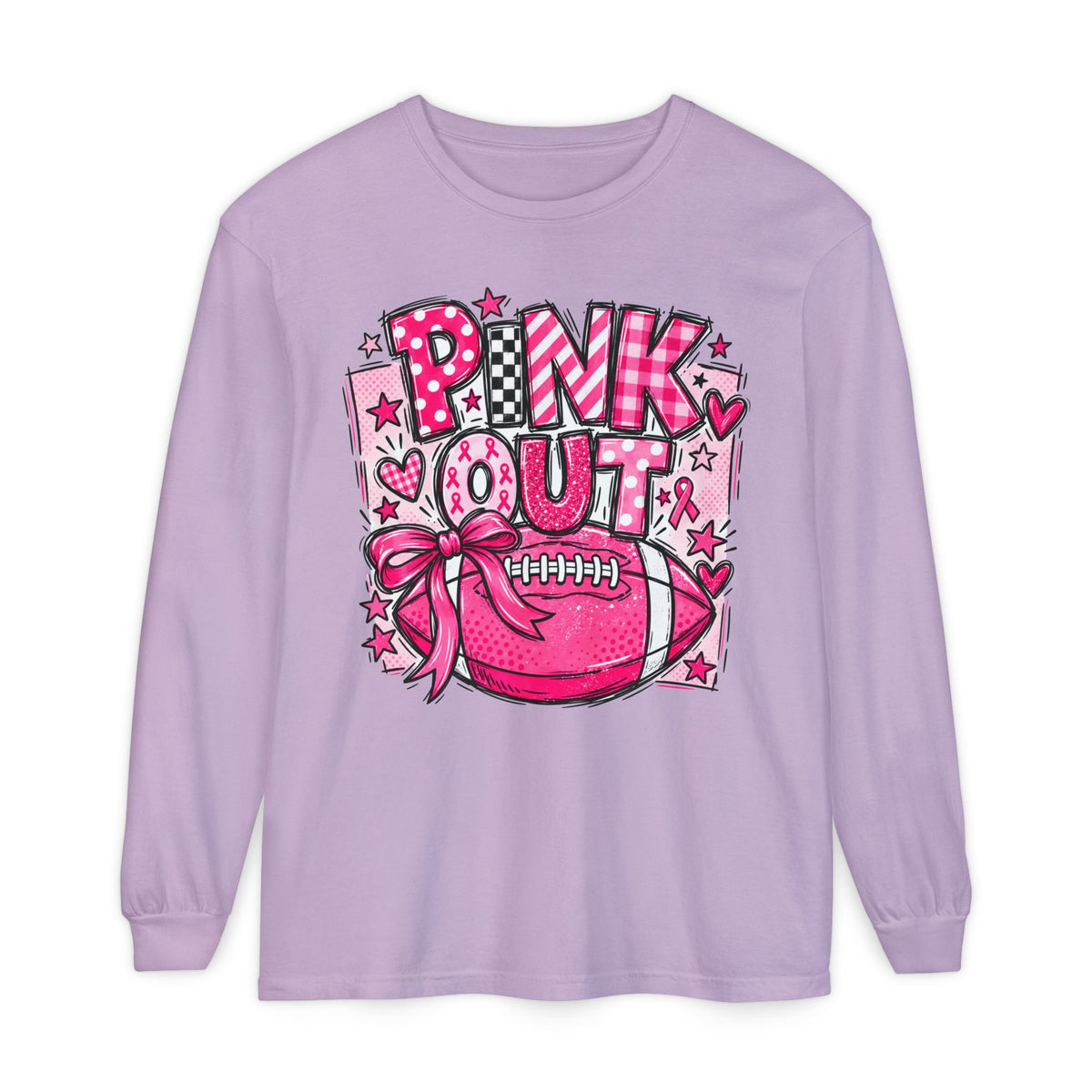 Pink Out Football Breast Cancer Awareness Long Sleeve Graphic Tee