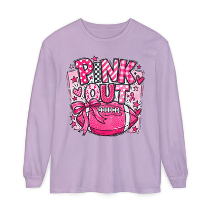 Pink Out Football Breast Cancer Awareness Long Sleeve Graphic Tee