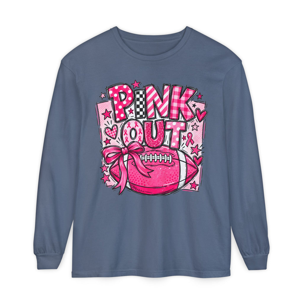 Pink Out Football Breast Cancer Awareness Long Sleeve Graphic Tee