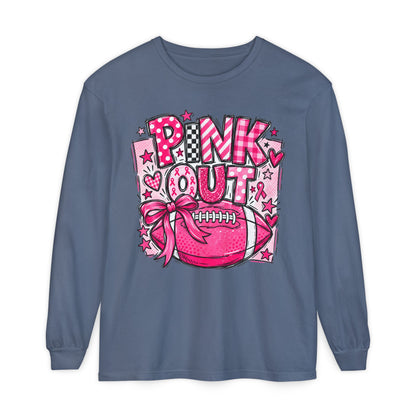 Pink Out Football Breast Cancer Awareness Long Sleeve Graphic Tee