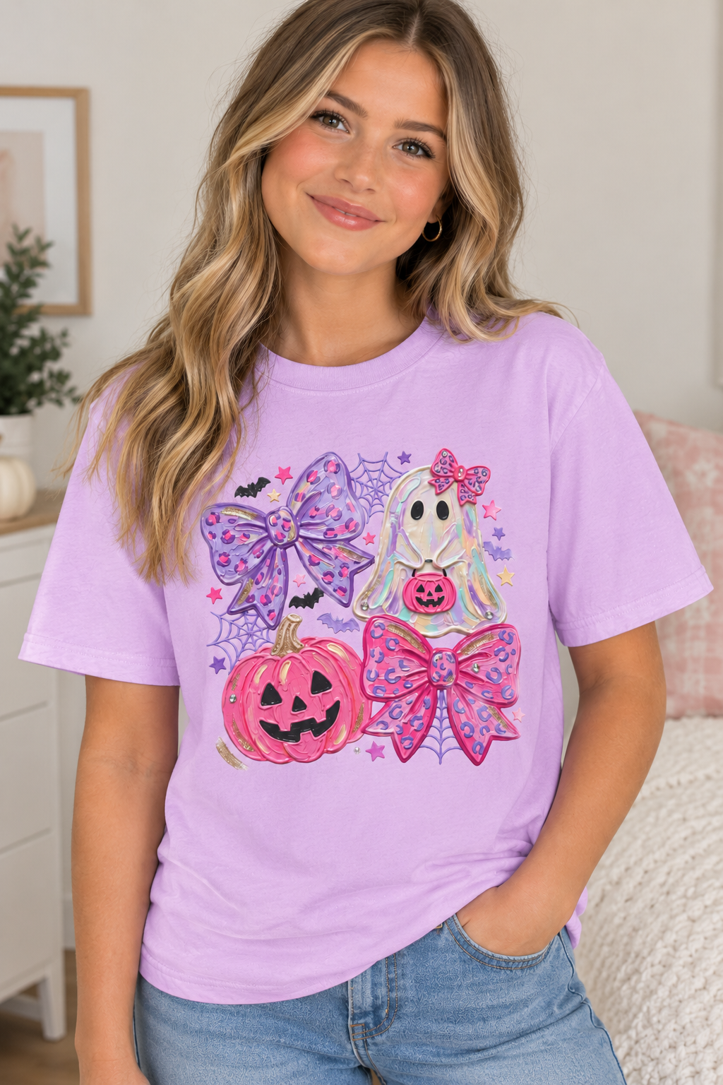 Girly Ghost & Pink Pumpkin Graphic Tee