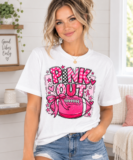 Pink Out Football Breast Cancer Awareness Graphic Tee