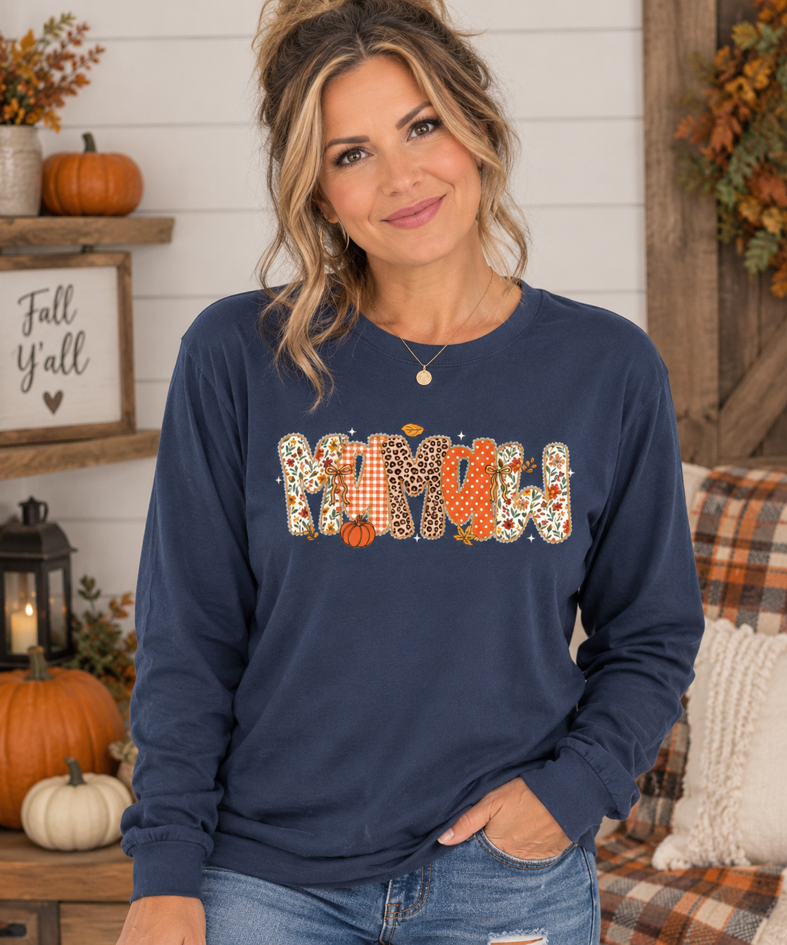 MAMAW Autumn Pumpkin Graphic Long Sleeve Tee